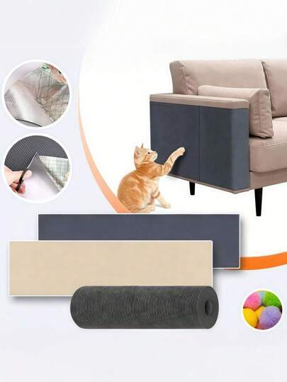 1pc Trimmable Cat Scratch Furniture Protector - Climbing Self-Adhesive Cat Scratching Pad Mat, Couch Protector From Claws For Scratch Post Cat Tree Shelves Wall
