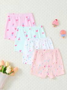 4 Pcs/Set Girls Heart, Star, Floral Print Fashionable Thermal Leggings Underwear - Multicolor - View 2