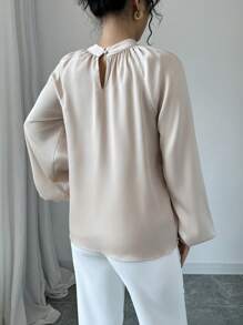 Elenzga Casual Elegant Stand Collar Raglan Sleeve Satin Blouse,Long Sleeve Tops Fall Cloth For Women