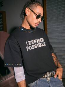 AXEPEAK Kaos Lengan Pendek Longgar Model Boxy Kerah Bulat Gaya Streetwear Ins yang Modis untuk Pria, Musim Panas, Rave - Hitam - View 1