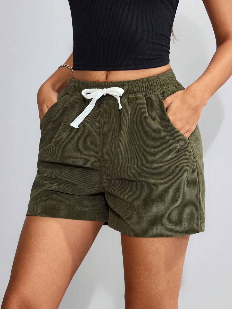 SHEIN EZwear Short femme de couleur unie , adapté pour l'été - Vert - Voir 1