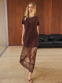 Maija 新款咖啡色性感蕾丝吊带短袖连衣裙，女士两件套，优雅晚宴派对装，春夏款 - 彩色 - 查看 3