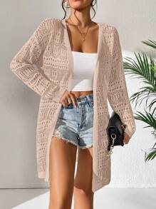 SHEIN Swim Kimono abierto de verano de punto calado para mujer como cubrecostras - Rosa vieja - Ver 6