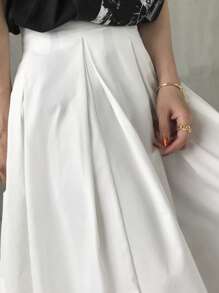 FRIFUL 卡其色高腰褶裥长款A字裙，适合秋季穿着。 - 白色 - 查看 6