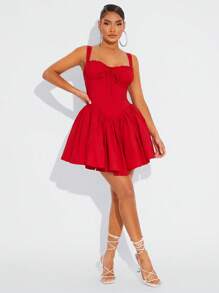 SHEIN SXY Vestido de tutú de ballet estilo princesa rojo para verano, para cumpleaños/cita/fiesta, con crinolina incorporada (no desmontable), vestido de invitada de boda para mujeres