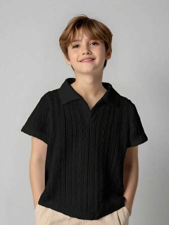 SHEIN 1pc Young Boys Casual College Style Soft & Comfortable Minimalist Practical Versatile Short Sleeve Polo Shirt, Suitable For Spring/Summer, Back To School, Birthday