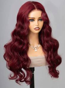 Wear&Go Glueless Curtain Bangs 99j Burgundy Body Wave Remy Human Hair Wig Pre- Plucked Bleach Knots Pre-Cut 6x5 Transparent Lace Closure Wigs 180% Density