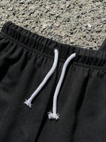 SHEIN 2pcs/Set Teen Boys Casual Short Sleeve T-Shirt And Shorts Set, Street Style Punk Rock Casual Outfit For Everyday, Party, Music Festival, Suitable For Spring/Summer - Black - View 4