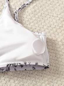 SHEIN Set costume da bagno a tankini con giro vita anteriore, con stampa porcellana blu e bianca, per ragazze pre-adolescenti - Bianco e nero - Visualizzare 3