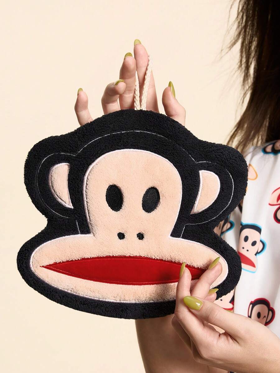 Paul Frank X SHEIN 1pc Cute Cartoon Monkey Patterned Towel, Absorbent, Dirt-Resistant, Fun Design, Essential For The Kitchen - Black - View 1