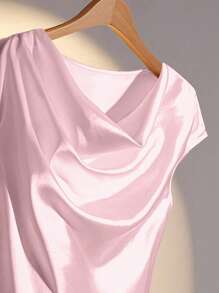 Franclia 优雅通勤纯色垂坠领衬衫，夏季 - 粉色 - 查看 4