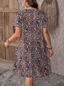 EMERY ROSE Plus Size Women's Crew Neck Ruffle Sleeve Ditsy Ditsy Floral Dress,Summer Outfits For Women Women Summer Clothing Women Short Dresses Summer,Sun Dresses For Women