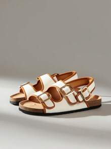 Solecia Sandalias planas casuales de mujer en beige