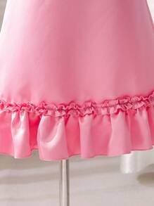 Young Girl Elegant Solid Color Butterfly Decor Ruffle Hem Summer Dress