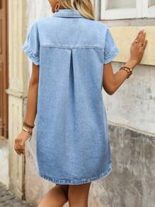 Breezaya 女式翻领牛仔连衣裙，时尚做旧外观，修身