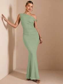 SHEIN BAE Vestido elegante de mujer con bajo asimétrico en diagonal, apto para salir, usar a diario, citas, viajes, fiestas y clubes, y disfraces de Halloween