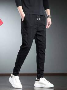 Manfinity Sport Corelite 男士简约休闲斜插口袋抽绳腰运动裤健身服跑步裤休闲裤 - 黑色 - 查看 6