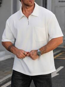 Manfinity Homme Zip Placket Pique Polo Shirt, Fashion For Summer - White - View 5