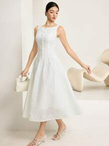 Heiryn Women's Solid Color Hollow Embroidered Sleeveless Dress, Summer - White - View 5