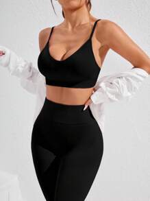 Gameset SHEIN Sport 1 Set Women's Solid Color Seamless Sports Tank Top And Leggings Yoga Outfit Women S Athletic Sets Workout Clothes Women Workout Gear Women Women Clothing Athletic - Black - View 5