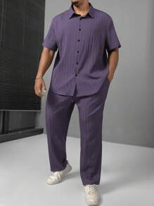 Manfinity Homme Conjunto de moda de verano de talla grande para hombre - Camisa de manga larga y pantalones