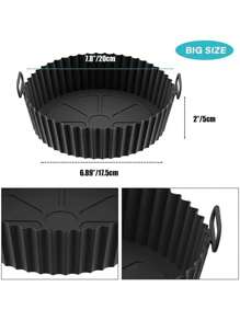 1/2/3 包可重复使用黑色空气炸锅硅胶锅，有机硅胶空气炸锅内胆，空气炸锅配件，厨房一次性烘焙垫替代品。加厚圆形烤盘，适合健康烹饪，适用于 4-7 夸脱空气炸锅，适用于烤箱和微波炉，不粘且易于清洁