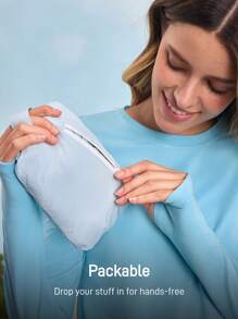 In My Nature Women's Solid Color Raglan Sleeve Long Sleeve Zipper Front Hooded Sun Protection Jacket Hiking Women Clothes - Baby Blue - View 4