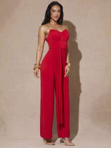 Silquee 女士夏季简约纯色宽松连体裤 - 紅色 - 查看 7