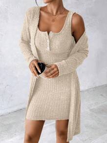 Calvaya 女士蓝色性感两件套连衣裙，秋冬