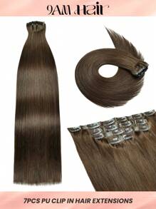 Seamless Clip Ins 7PCS 18-22Inch Straight PU Clip In Hair Extensions #4 Color Remy Human Hair Extensiosn Hair Extensions - S4 - View 1