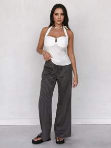 Calvaya Pantaloni a zampa donna a vita bassa slim fit in stile retrò a righe