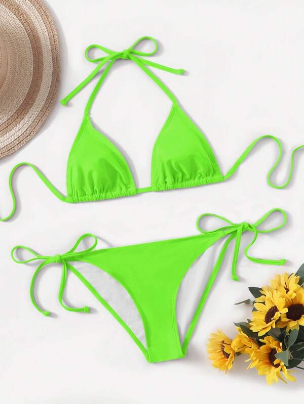 SHEIN Swim 2pcs/Set Solid Color Bikini Swimsuit For Summer Beach Vacation