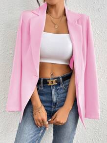 Chiquease 1 chiếc áo khoác vest trơn màu cho nữ, thời trang cho mùa hè - Hồng - Xem 4
