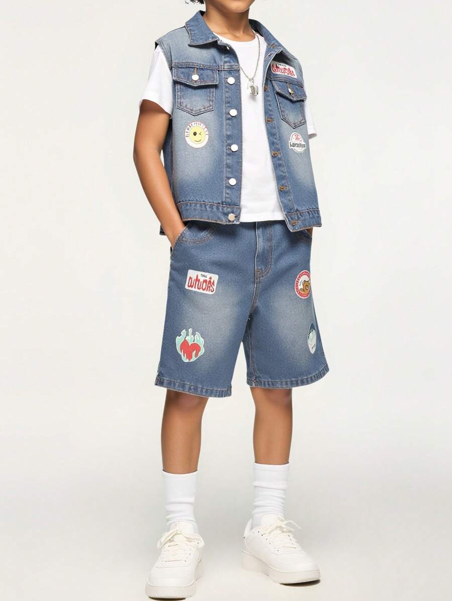 Tween Boys Denim Two Pieces Outfits - Medium Wash - View 1