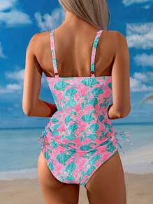 Swim Lushoire Damen Muschelprint Spaghetti-Träger Push-Up Bralette und Shorts mit Kordelzug 2-teiliger Badeanzug, lässiger Frühlings-Sommer-Strandparty-Look - Verschiedenfarbig - Übersicht 3