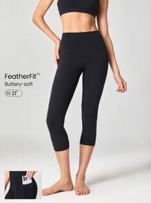 GLOWMODE 21" FeatherFit™ Gotta Glow Sweat-Wicking Stretchy Side Pockets Leggings Low Impact Yoga Pilates Studio Gym Daily Fall Winter - Black - View 1