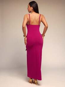 Vixey Rochie midi din tricot pe partea laterală, cu gât cu șnur - Violet Roșu - Vizualizare 5