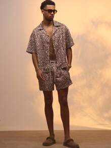 Musero Abstract Print Button Through Short Sleeve Shirt Only Summer Street Style Holiday Vacation Casual