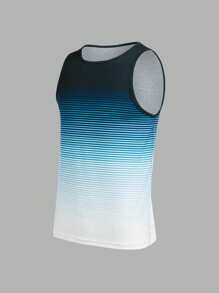 SHEIN Gradient Blue & White Print Casual Tank Top For Teen Boys, Comfortable, Fashionable, Versatile, Soft Fabric, Suitable For Daily Wear, School, Outdoor, Sports, Beach Vacation