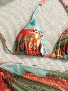 Soleia Holiday Outfits Summer Outfits Vacation Outfits Woman Summer Outfits For Women  Bathing Suits For Women Rave Outfits Festival  Beach Outfits For Woman Pool Party Outfit Island Vacation Outfits 3pcs/Set Women's Vacation Printed Halter Wrap Waist Skirt Beach Wear - Multicolor - View 4