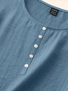 EMERY ROSE Áo ba lỗ cổ tròn cài nút màu trơn đơn giản cho nữ, mùa hè - Màu xanh lam - Xem 4
