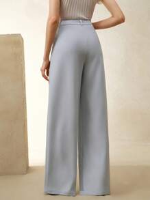 Anewsta Women's Spring/Summer Loose Floral Embroidery Ankle Dress Pants - Dusty Blue - View 2