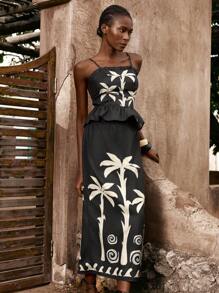 Maija Falda larga de verano para mujer, de moda - Negro - Ver 2