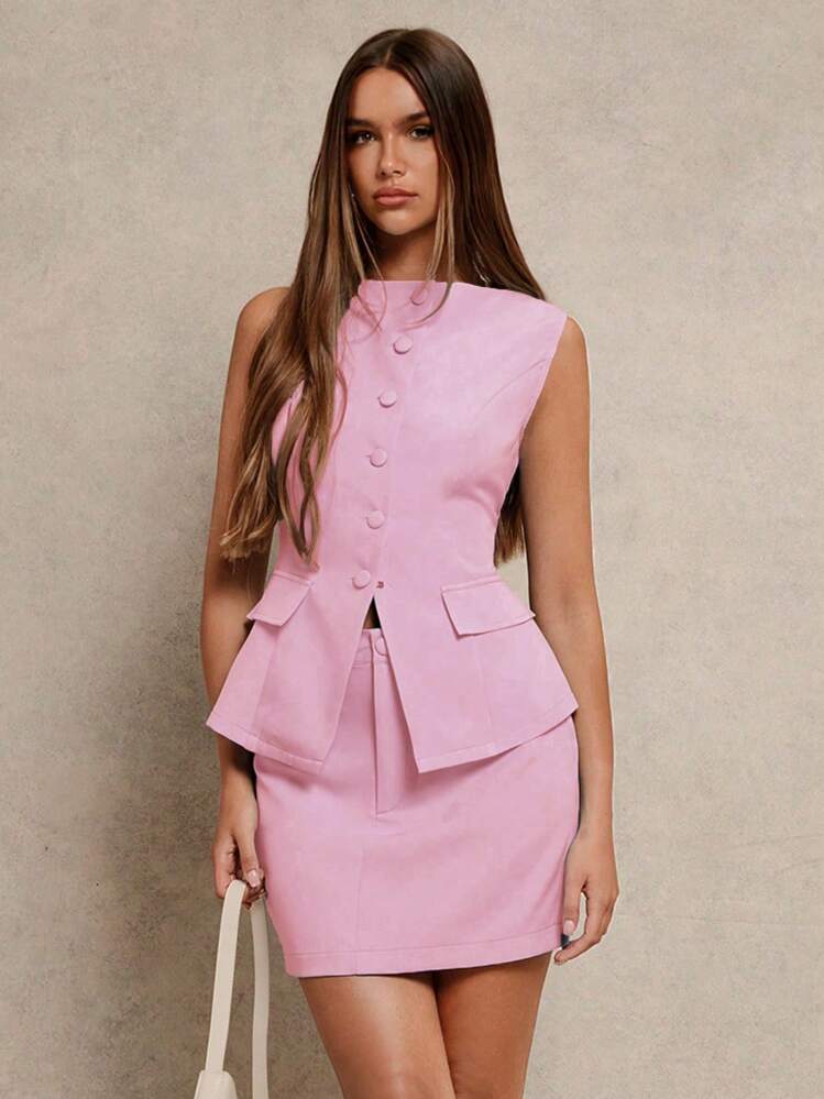 Glamine Women Two Pieces Outfits For Daily Wear Work Summer Dresses Women Short Dresses Summer Women Summer Sets - Pink - View 1