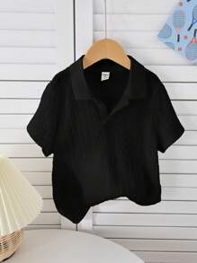 SHEIN 1 peça Camisa polo casual estilo universitário para meninos, macia e confortável, minimalista, prática e versátil, de manga curta, adequada para primavera/verão, volta às aulas, aniversário