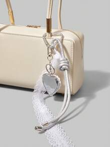 ROMWE Kawaii 1pc Korean Style Fashion Sweet Lace Bow Heart Shaped Decorative Keychain For Bag And Accessory - White - View 5