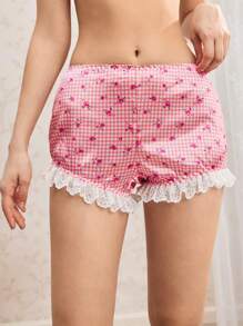 Kids Plaid & Ditsy Floral Lace Trim Boyshort Panties - Pink - View 4