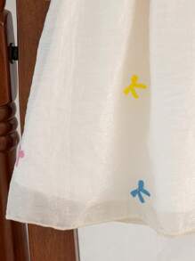 Glamorique Kids 女童简约蝴蝶结刺绣泡泡袖V领露背蝴蝶结装饰可拆卸蝴蝶结连衣裙，优雅公主裙，适合女孩表演、生日等场合，夏季公主裙，女童连衣裙，公主裙，蝴蝶结连衣裙 - 杏色 - 查看 6