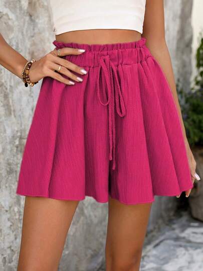 EMERY ROSE Women's Solid Color Frill Waist Tie Loose Skirt Pants