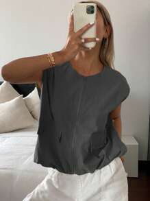 Livesso 夏季新款宽松休闲无袖背心，女士商务休闲外套，女士夹克，秋季女装女式大衣 - 深灰色 - 查看 3